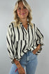Stripe Crinckled Ruffled Sleeve Button up Loose Shirt